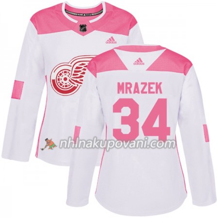 Detroit Red Wings Dresy Petr Mrazek 34 Bílá 2017-2018 Adidas Růžová Fashion Authentic - Dámské Detroit Red Wings Dresy Petr Mrazek 34 Bílá 2017-2018 Adidas Růžová Fashion Authentic - Dámské